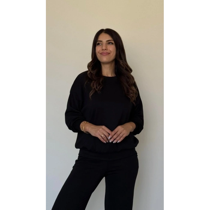Kadın Uzun Kollu Bisiklet Yaka Viskon Iki Iplik Bluz Ve Pantolon Ikili Takım