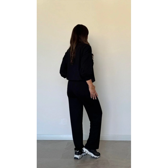 Kadın Uzun Kollu Bisiklet Yaka Viskon Iki Iplik Bluz Ve Pantolon Ikili Takım