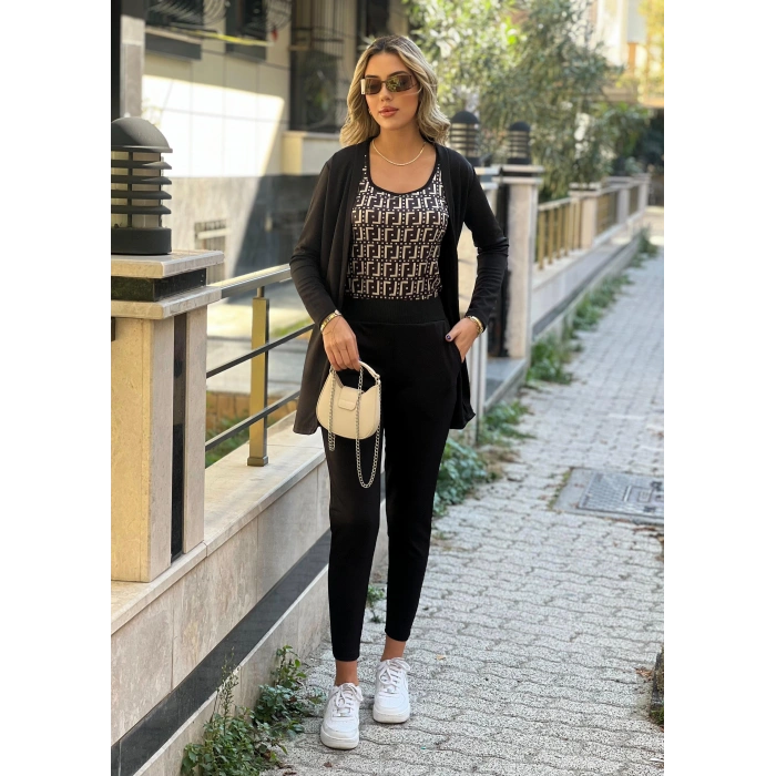 Kadın Uzun Kollu Krep üçlü Takım