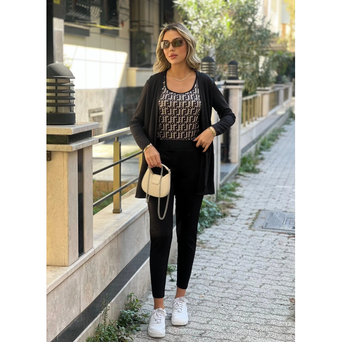 Kadın Uzun Kollu Krep üçlü Takım