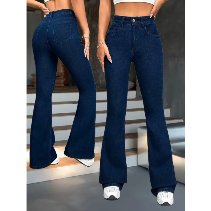 Kadın Yüksek Bel Paçaya Doğru Geniş Kot Pantolon