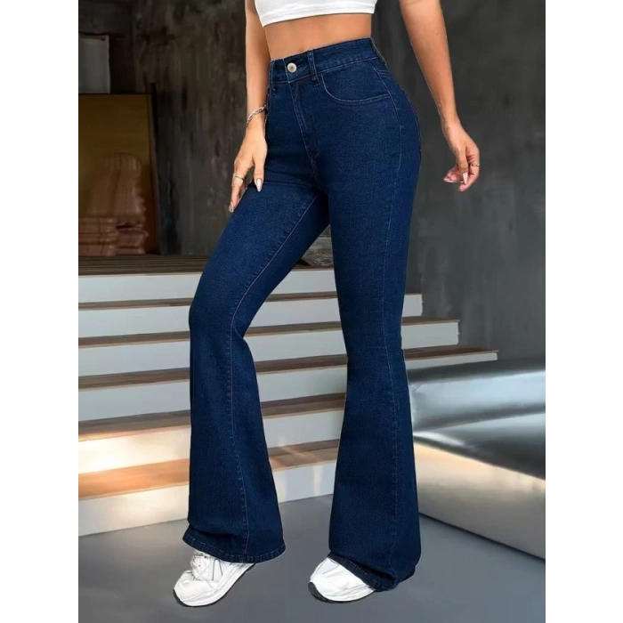 Kadın Yüksek Bel Paçaya Doğru Geniş Kot Pantolon