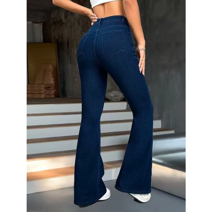 Kadın Yüksek Bel Paçaya Doğru Geniş Kot Pantolon
