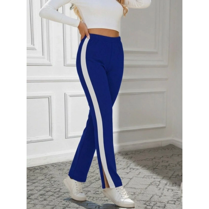 Kadın Yüksek Bel Yan şerit Detaylı Yırtmaçlı Viskon Iki Iplik Pantolon