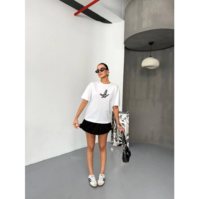 Kısa Kol Baskılı T-shirt - Beyaz