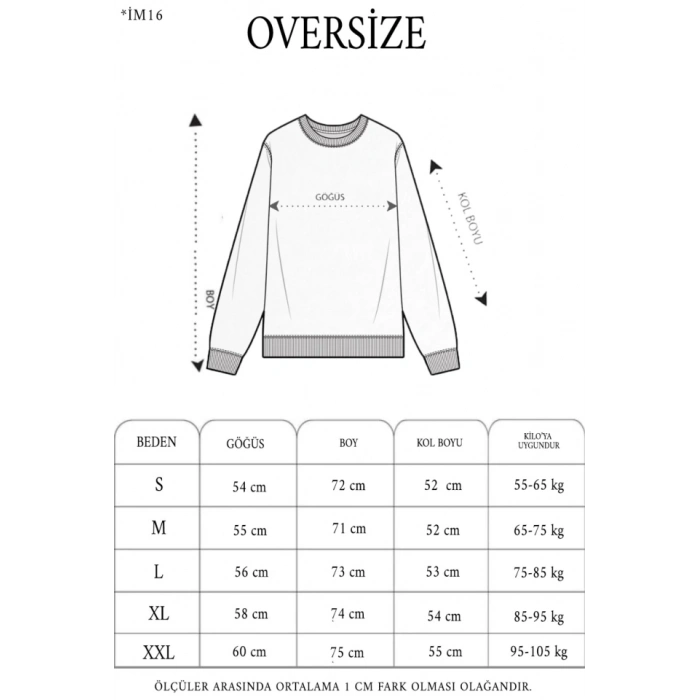 Kışlık Bisiklet Yaka Ön Ve Arka Baskılı SweatShirt - Siyah