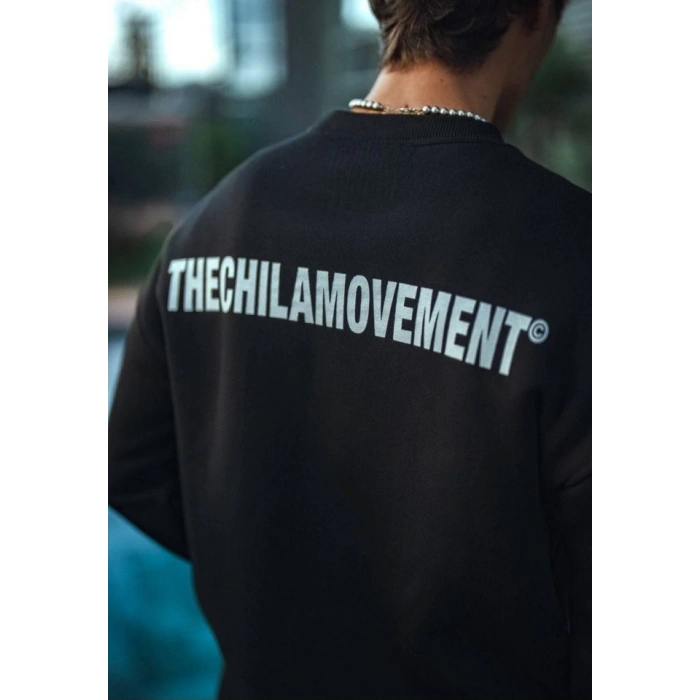 Kışlık Bisiklet Yaka Oversize Baskılı SweatShirt - Siyah