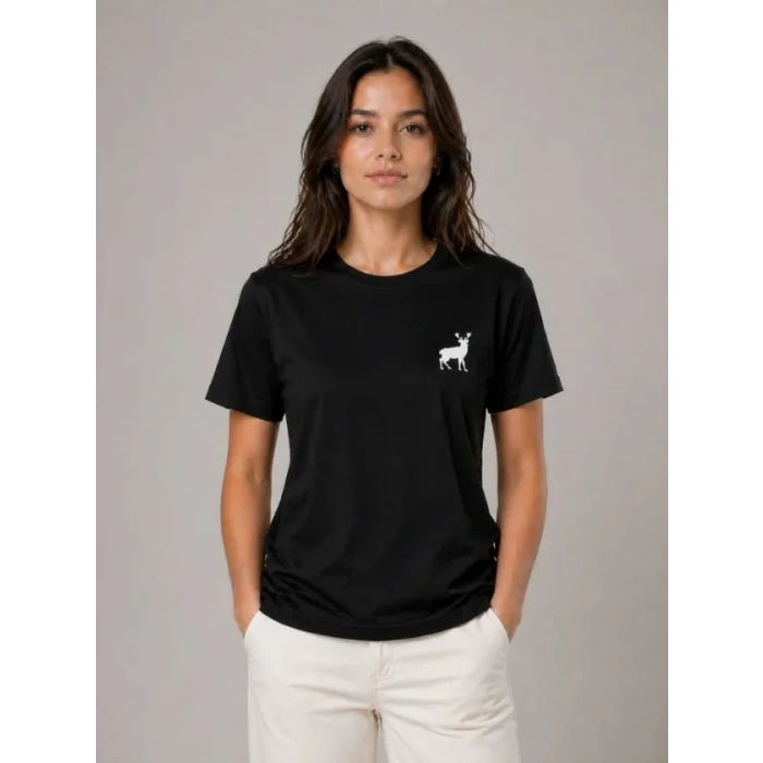 Minimal Geyik Logolu Tişört Bisiklet Yaka Kısa Kol Yazlık T-Shirt - Siyah