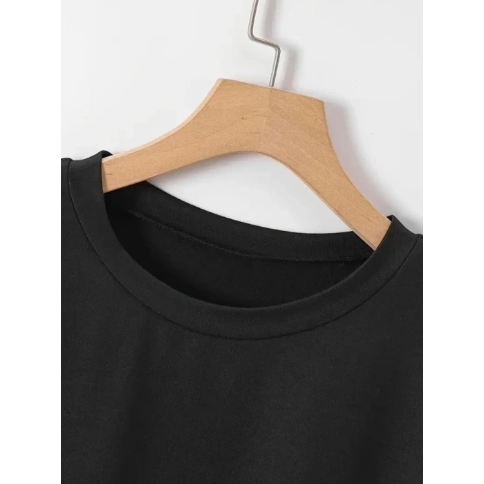 New York Baskılı Oversize Bisiklet Yaka T-shirt - Siyah