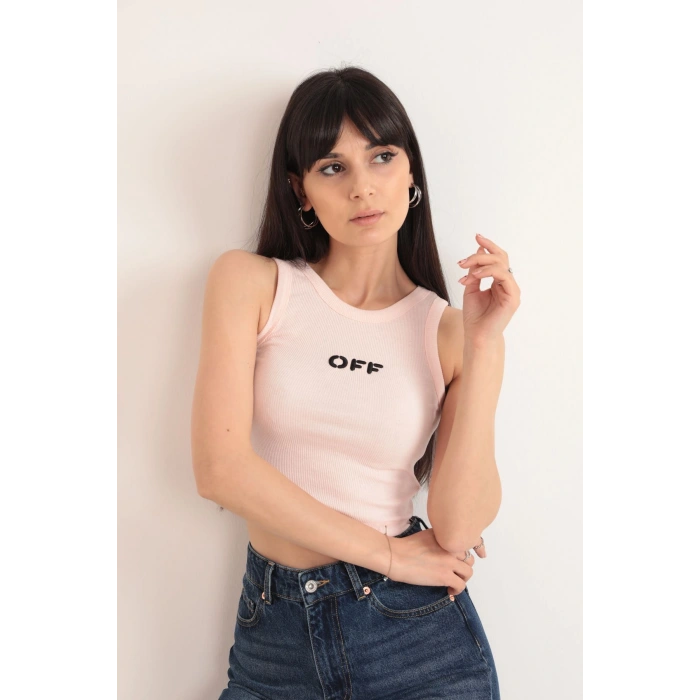 OFF Nakış Detaylı Fitilli Crop Bluz – Beyaz - Beyaz