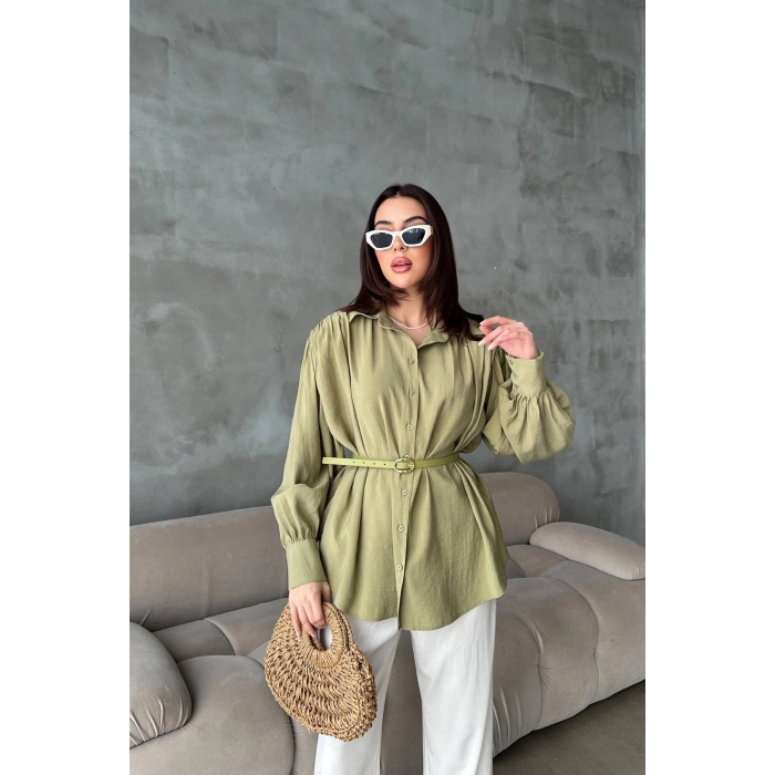 Olive Kemer Detaylı Modal Gömlek Yeşil
