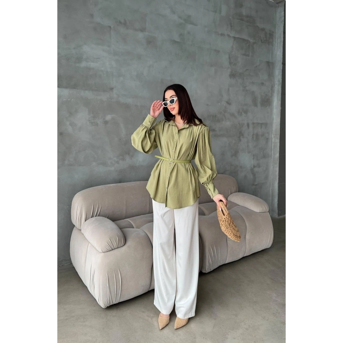 Olive Kemer Detaylı Modal Gömlek Yeşil