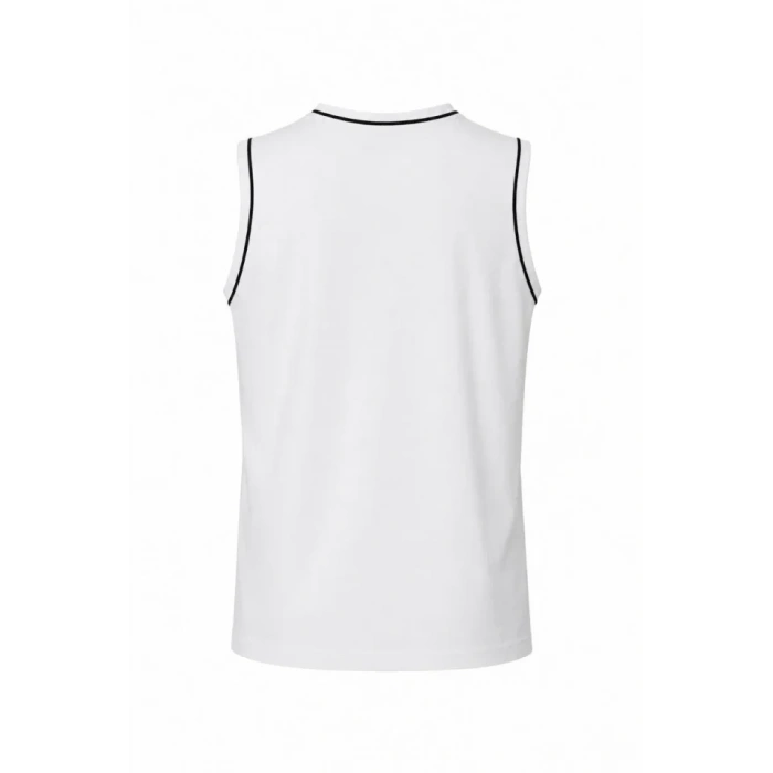 Ön Unisex Pamuklu Bisiklet Yaka Kolsuz Atlet Kontrast Biyeli Regular Fit - Beyaz
