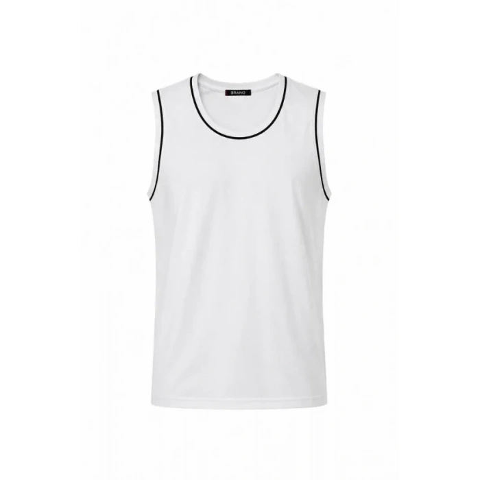 Ön Unisex Pamuklu Bisiklet Yaka Kolsuz Atlet Kontrast Biyeli Regular Fit - Beyaz