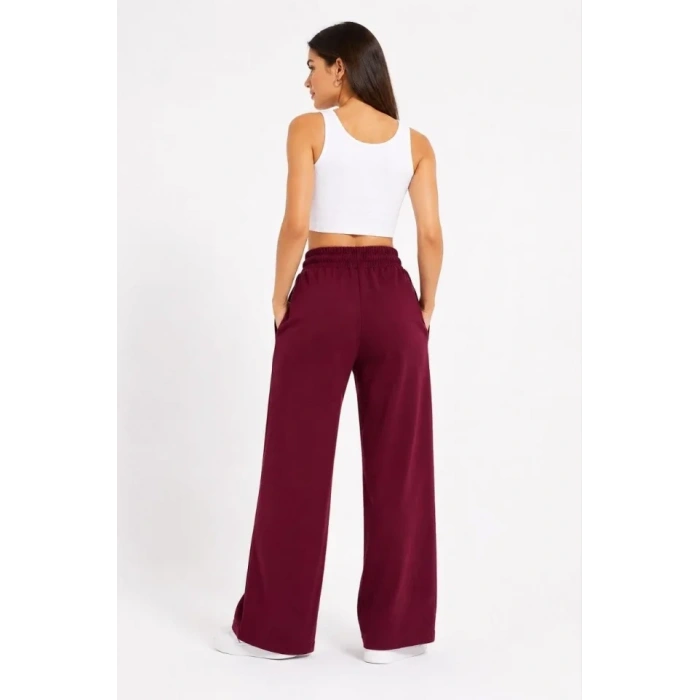 Osy Modal Yumuşak Dokulu Nakışlı Cepli Oversize Bol Paça Eşofman Altı - Bordo