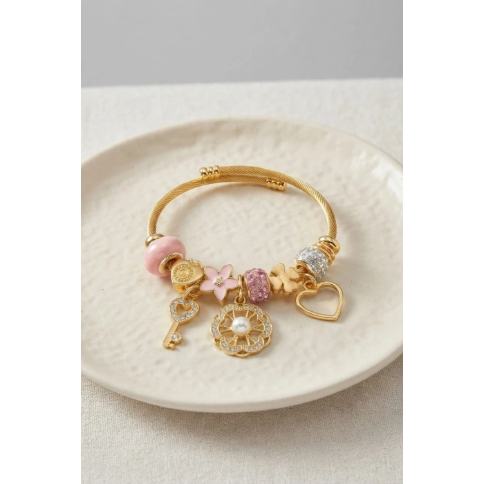 Pembe Charmlı Model Kadın Bileklik - Lisinya