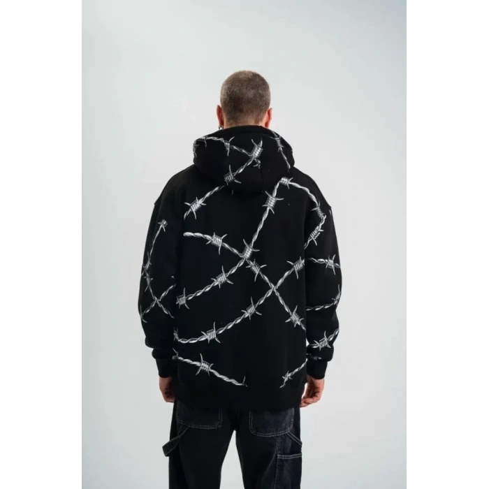 POLIZEI Premium Kalite Kapşonlu Varak Ve Pano Baskılı SweatShirt - Siyah