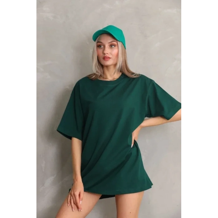 Regular Fit Tişört Bisiklet Yaka Yazlık Kısa Kol Basıc T-Shirt - Yeşil