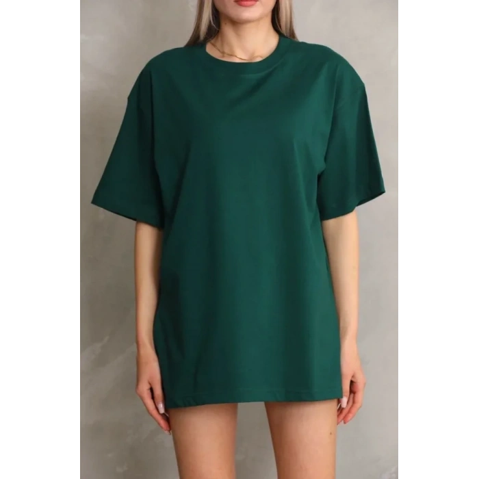 Regular Fit Tişört Bisiklet Yaka Yazlık Kısa Kol Basıc T-Shirt - Yeşil