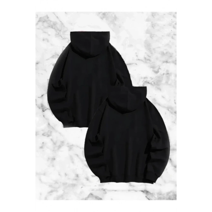 Sevgili Çift Kombini Örümcek Baskılı Kapüşonlu Sweatshirt Hoodie - Siyah