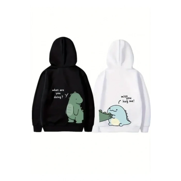 Sevgililer Günü Baskılı Oversize Kapüşonlu Sweatshirt Hoodie - Siyah