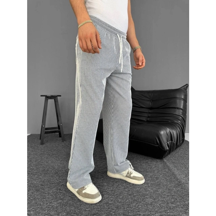 Su Yolu Çizgili Cepli Pantalon - Gri
