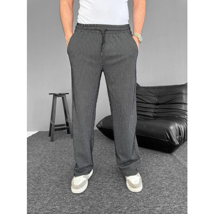 Su Yolu Çizgili Cepli Pantalon - Siyah