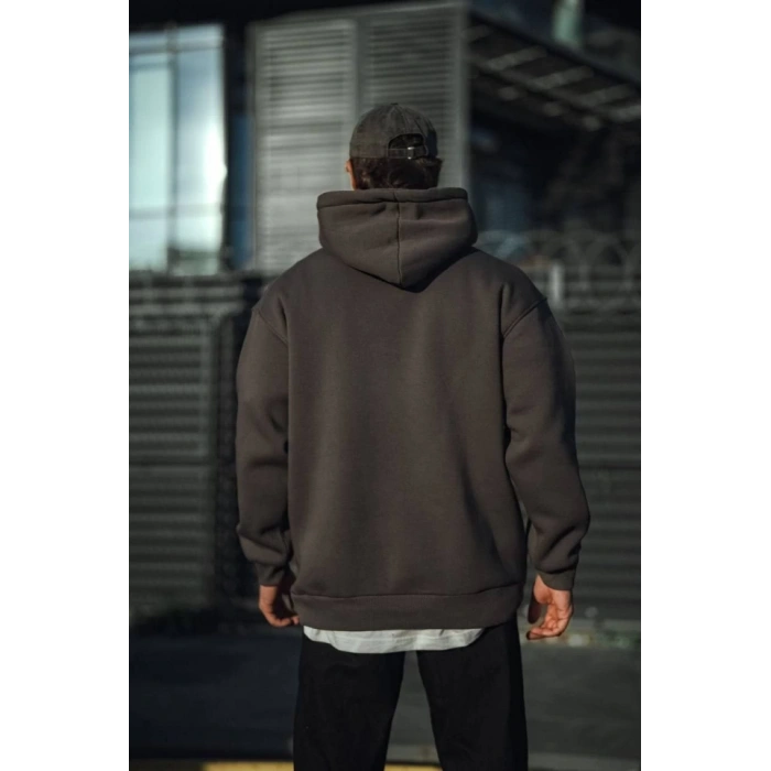 Üç İplik Penye Kapşonlu Basic SweatShirt - Antrasit