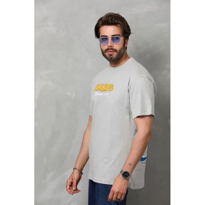 Unisex Basic Bisiklet Yaka Oversize T-Shirt - Gri