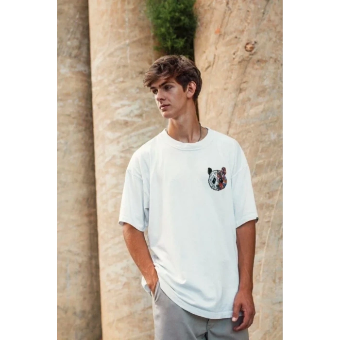 Unisex Baskılı Oversize T-Shirt - Beyaz