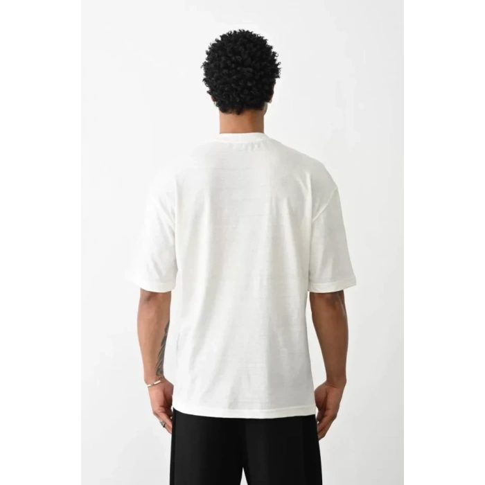 Unisex Baskılı Oversize T-Shirt - Beyaz