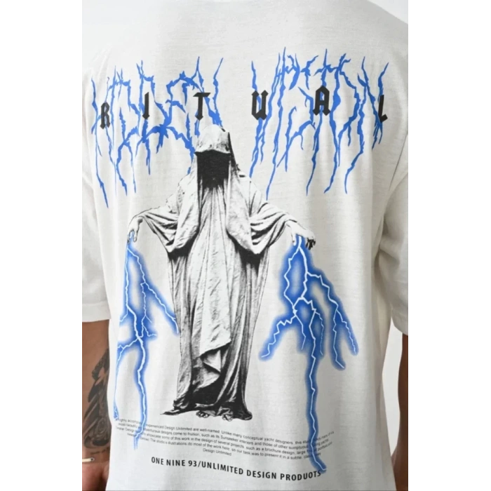 Unisex Baskılı Oversize T-Shirt - Beyaz