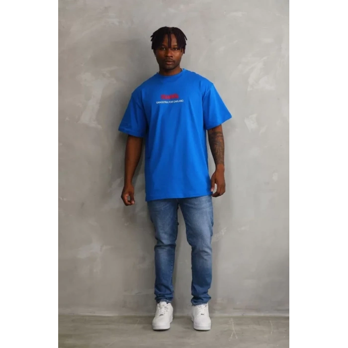 Unisex Baskılı Oversize T-Shirt - Mavi