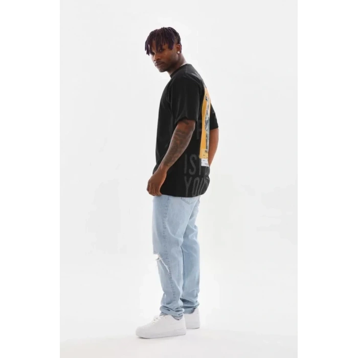 Unisex Baskılı Oversize T-Shirt - Siyah