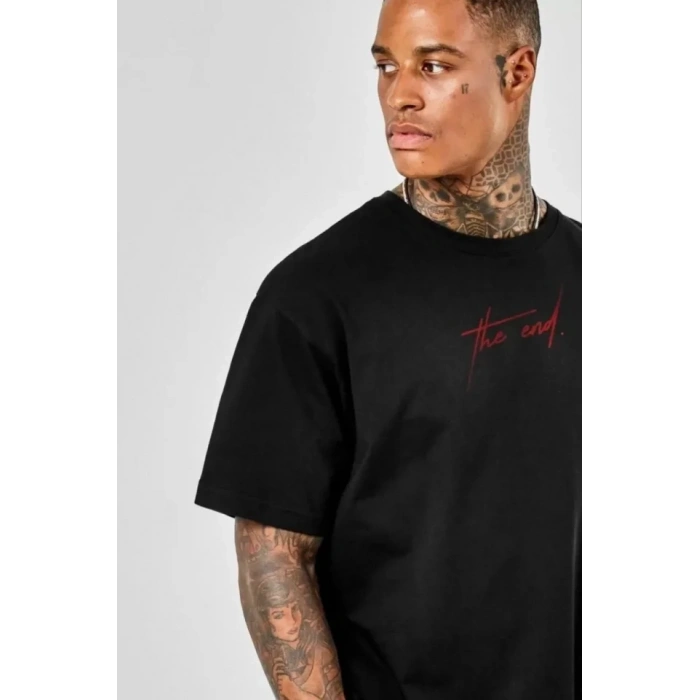 Unisex Baskılı Oversize T-Shirt - Siyah