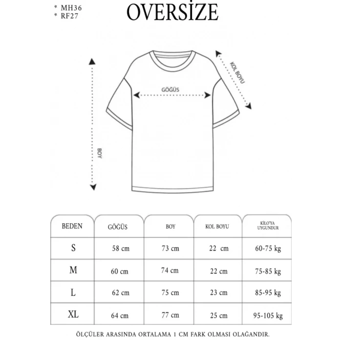 Unisex Bisiklet Yaka Baskılı Double Oversize T-Shirt - Siyah