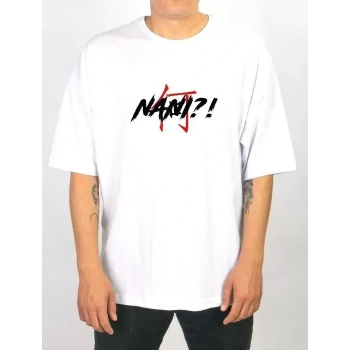 Unisex Bisiklet Yaka Baskılı Oversize T-Shirt - Beyaz