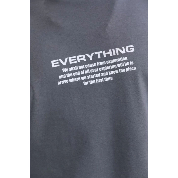 Unisex Bisiklet Yaka Baskılı Oversize T-Shirt - Gri