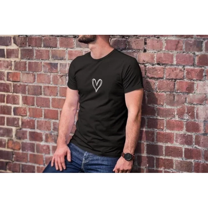 Unisex Bisiklet Yaka Baskılı Oversize T-Shirt - Siyah