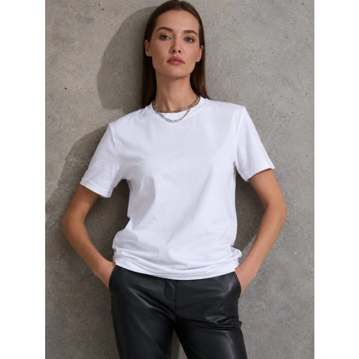 Unisex Kısa Kollu Bisiklet Yaka Basic Viskon Bluz