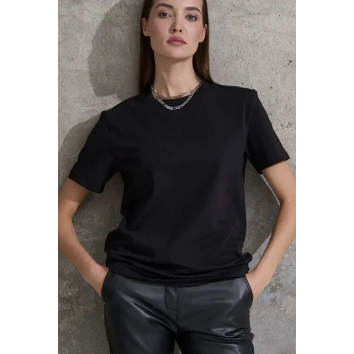 Unisex Kısa Kollu Bisiklet Yaka Basic Viskon Bluz