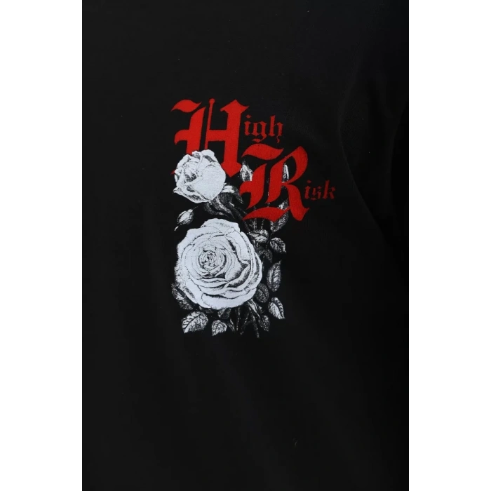 Unisex Oversize Baskılı Bisiklet Yaka T-Shirt - Siyah