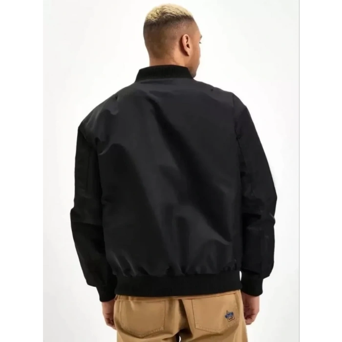 Unisex Uzun Kol Baskılı Bomber Ceket - Siyah