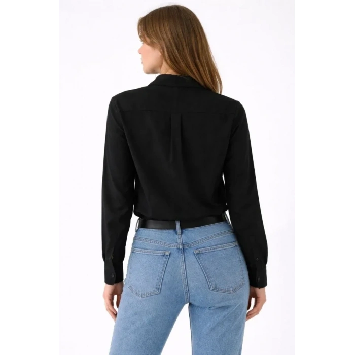 Uzun Kollu Gömlek Düğmeli Klasik Yaka Günlük Ve Ofis Şıklığına Uygun - Siyah