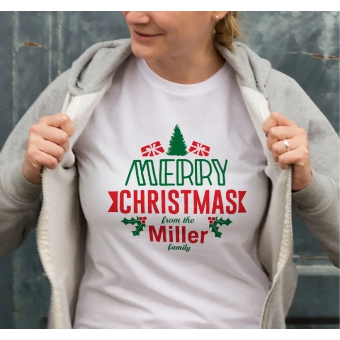 Yılbaşı Merry Christmas Miller Baskılı Oversize Bisiklet Yaka T-shirt - Beyaz