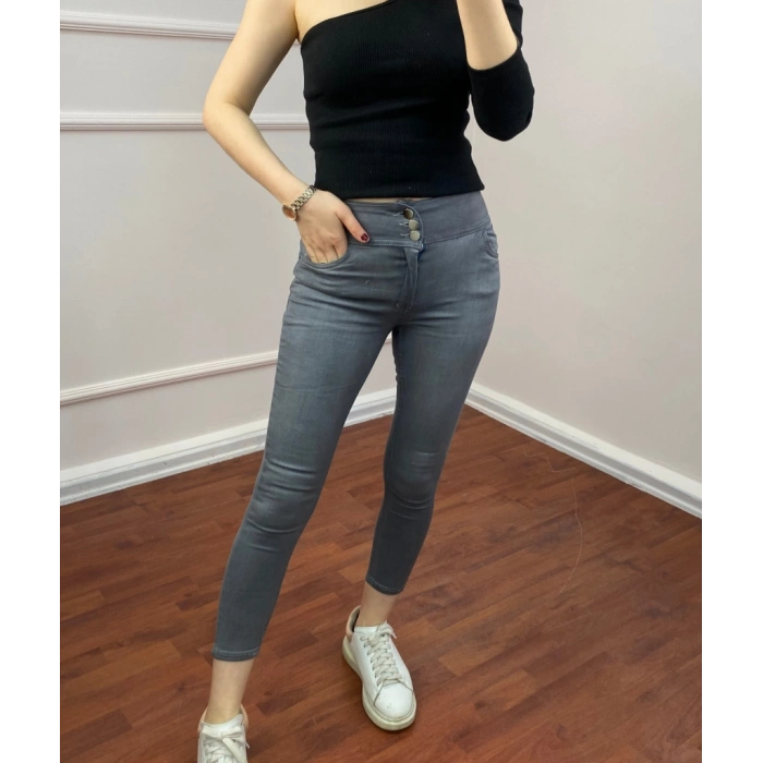 Yüksel Bel Likralı Kot Pantolon (Gri)