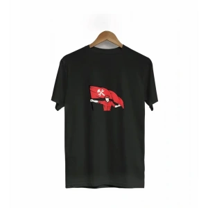 1 Mayıs Emek Ve Dayanışma Bayraklı Emekçi Baskılı Bisiklet Yaka T-shirt - Siyah