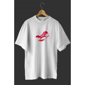 1 Mayıs Emekçiler Günü Baskılı Oversize Bisiklet Yaka T-shirt - Beyaz
