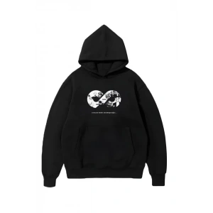 10 Kasıma Özel Üç İplik Kapşonlu Baskılı SweatShirt - Siyah