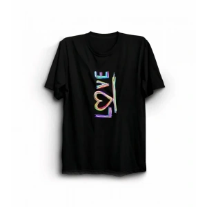 14 Şubat Sevgililer Günü Love Baskılı Oversize Bisiklet Yaka T-shirt - Siyah
